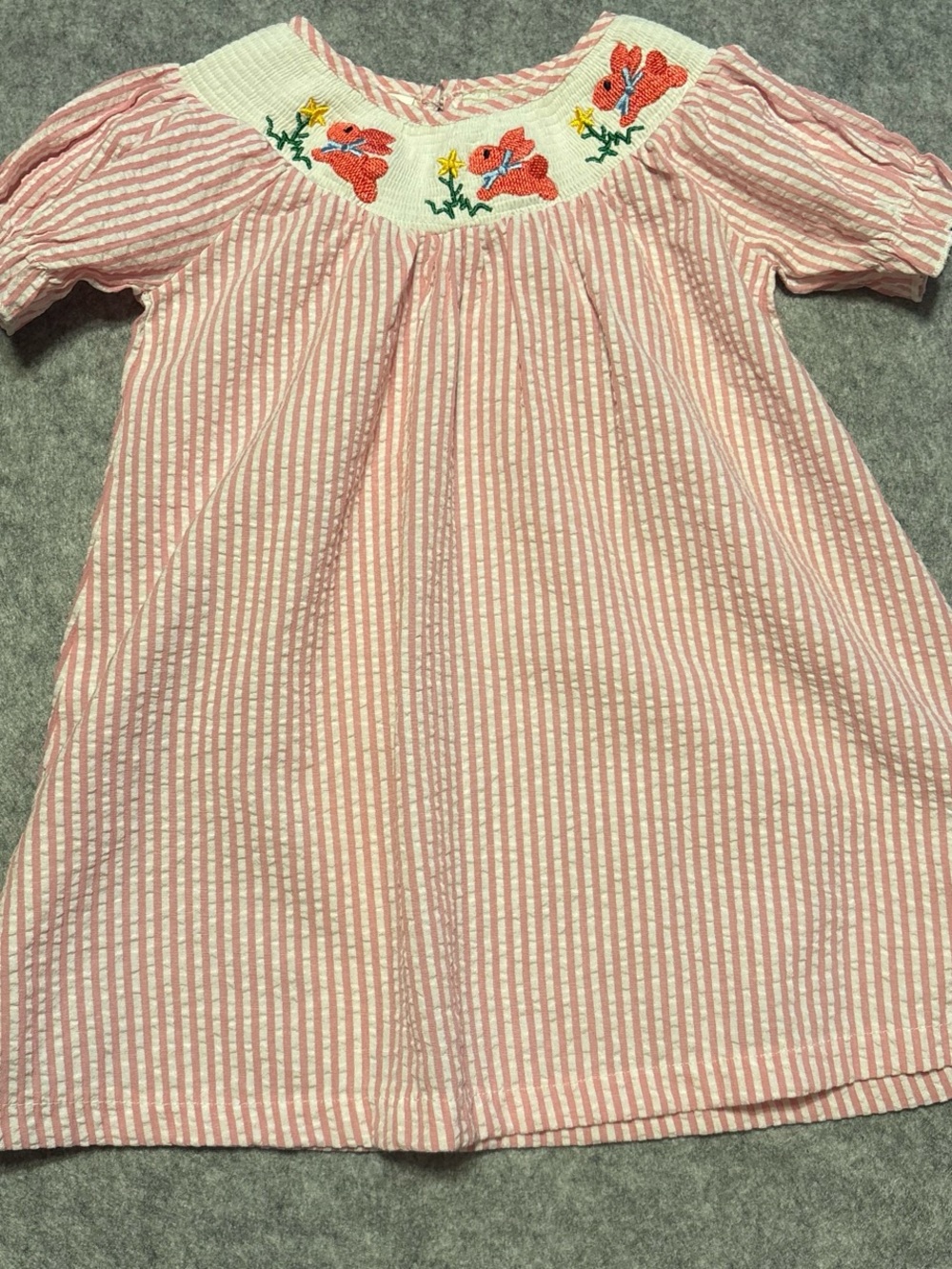 Amazon Pink Striped Dress with Floral Embroidered Yoke
